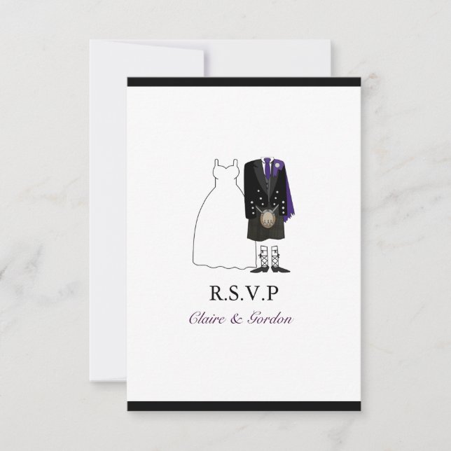Mariage Ecosse Kilt Bride & Groom RSVP -violet (Devant)