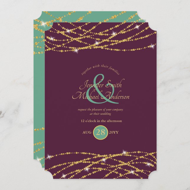 Mariage Eggplant Mint or String Invitations (Devant / Derrière)