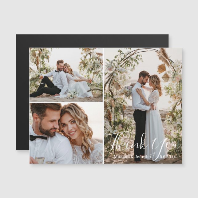 mariage élégant 3 photos collage merci aimant (Devant / Derrière)