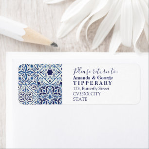 Mariage élégant aux tuiles bleues Étiquette d'