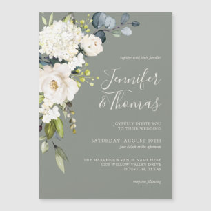 Mariage Élégant Blanc Floral Vert Sauge