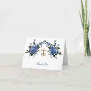 Mariage élégant Bleu Floral Religieux  Merci C