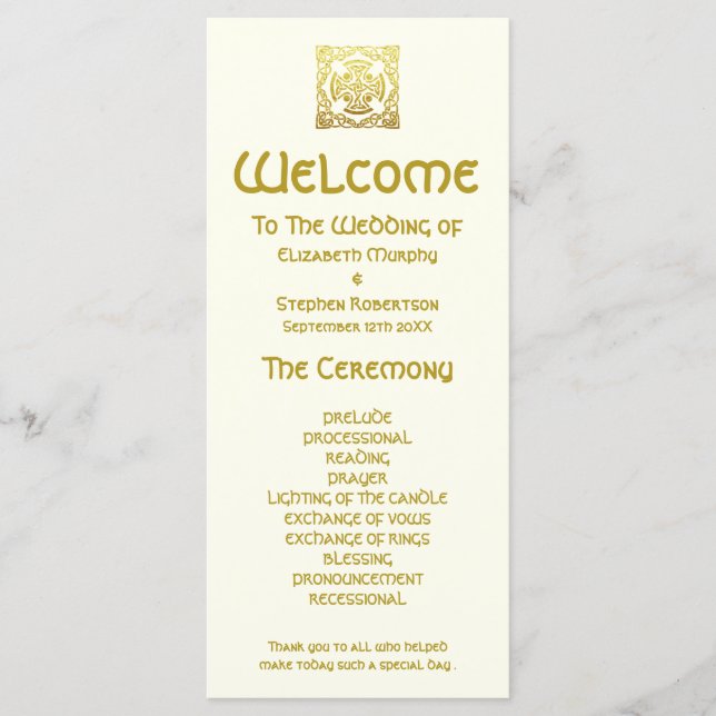 Mariage Élégant Celtique Or | Programme de Cérémon (Devant)