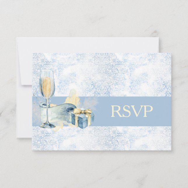 Mariage élégant Champagne Bleu et Blanc RSVP (Devant)