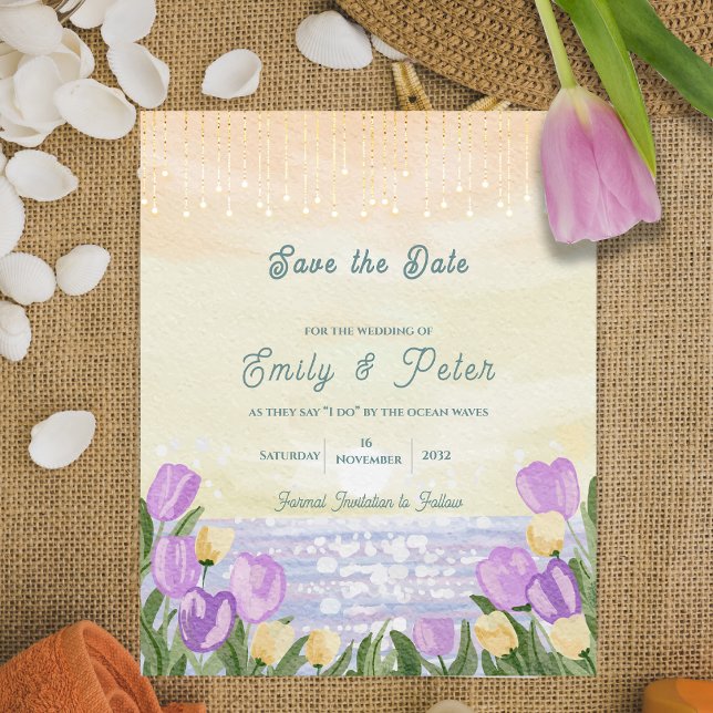 Mariage Élégant de Destination de Plage Enregistre (Elegant Beach Destination Wedding Save the Date)