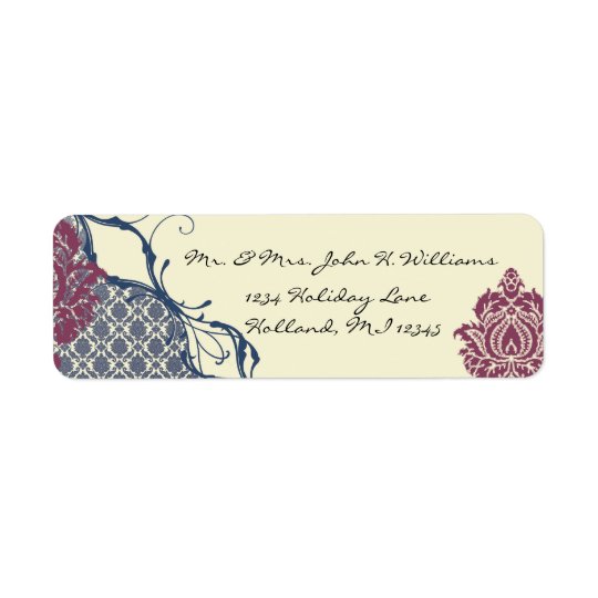Mariage élégant de paon de damassé de baie de étiquette d’adresse retour