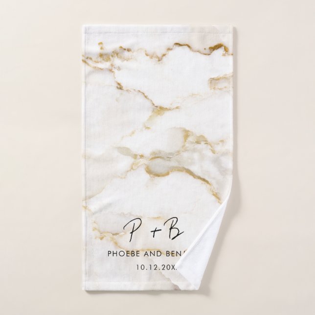 Mariage élégant en marbre avec effet or et monogra (Serviette à main)