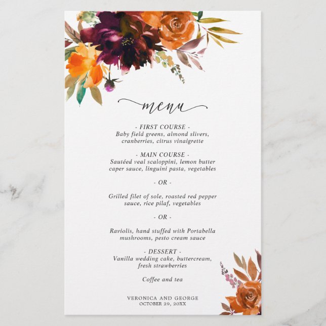 Mariage Élégant Floral Automnal Rustique (Devant)