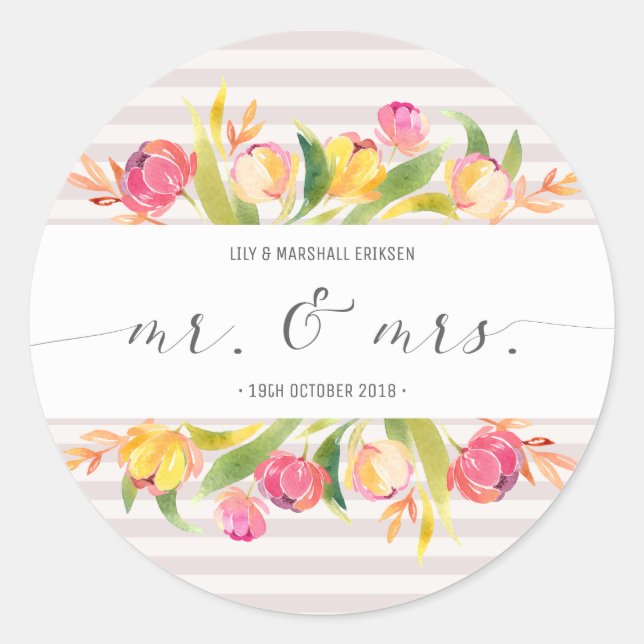 Mariage Élégant Floral M & Mme | Autocollant de Sc (Devant)