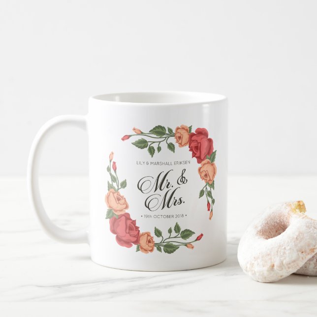 Mariage Élégant Floral M & Mme | Tasse (Avec donut)