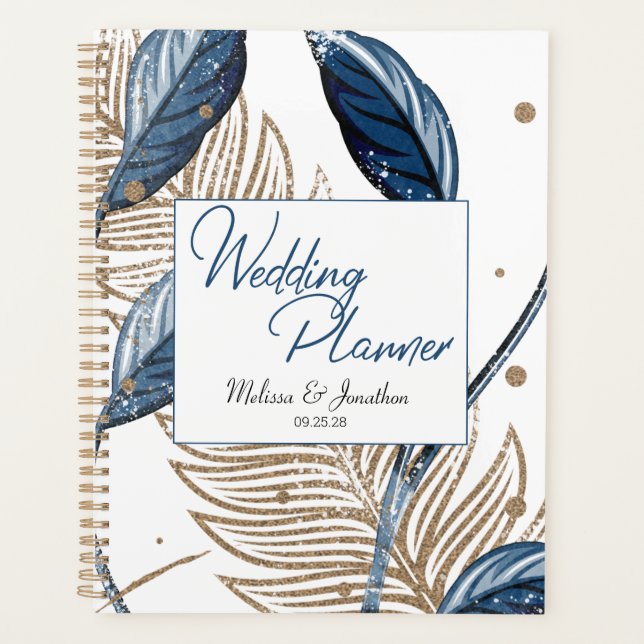 Mariage Élégant Floral Moderne Or Bleu (Devant)