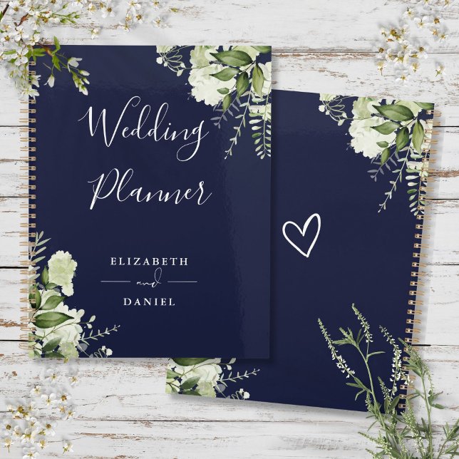 Mariage élégant floral verdure bleu marine (Elegant Floral Greenery Navy Blue Wedding Planner)