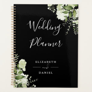 Mariage Élégant Floral Vert Noir Et Blanc