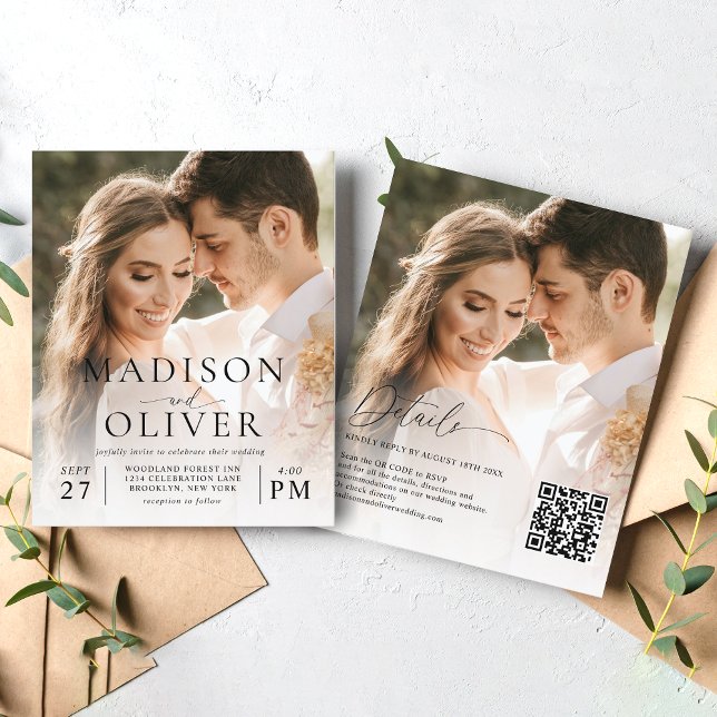 Mariage élégant moderne avec code QR 2 photos (Créateur téléchargé)