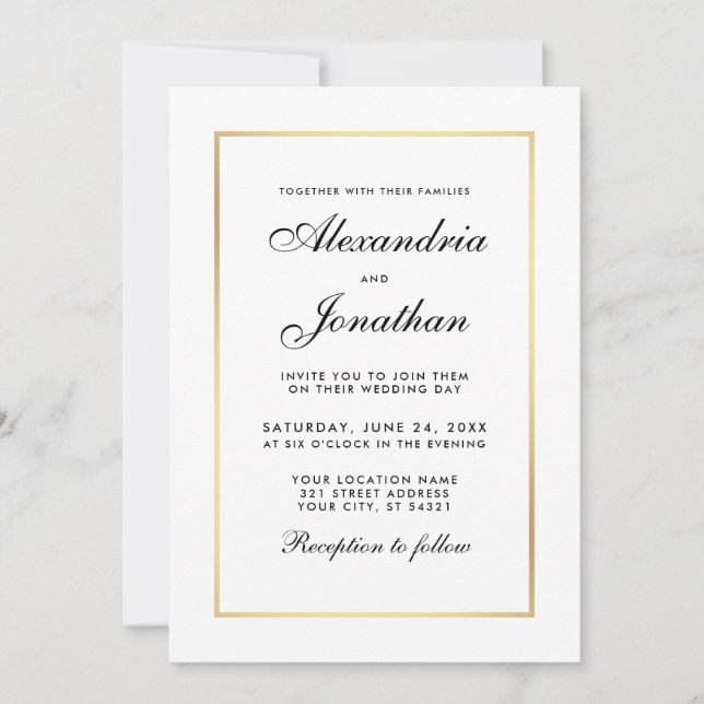 Mariage élégant moderne Invitation noir et blanc (Devant)