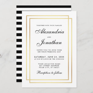 Mariage élégant moderne Noir Blanc rayé Invitation