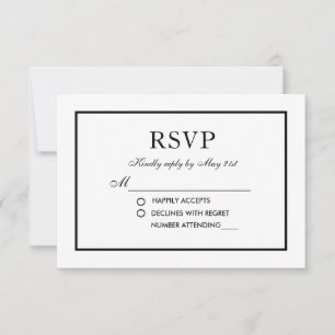 Mariage élégant moderne RSVP Black & White Card S