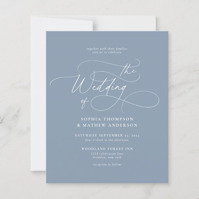 MARIAGE Élégant Poussiéreux Bleu Floraison Script (Devant)