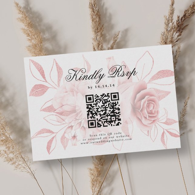 Mariage élégant QR Code RSVP Blush Pink Floral (Elegant Wedding QR Code RSVP Blush Pink Floral)
