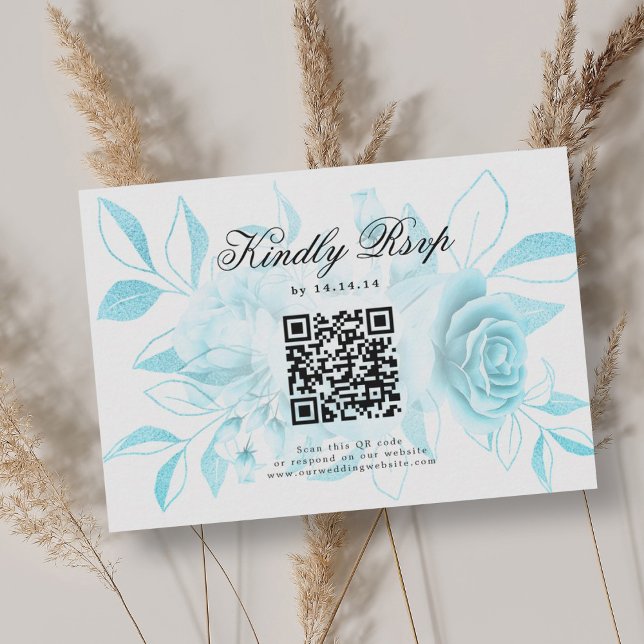 Mariage élégant QR Code RSVP Turquoise Floral (Elegant Wedding QR Code RSVP Turquoise Floral)