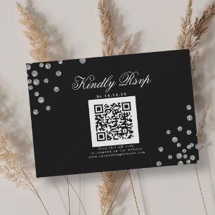Mariage élégant QR RSVP Confettis argentés Noir