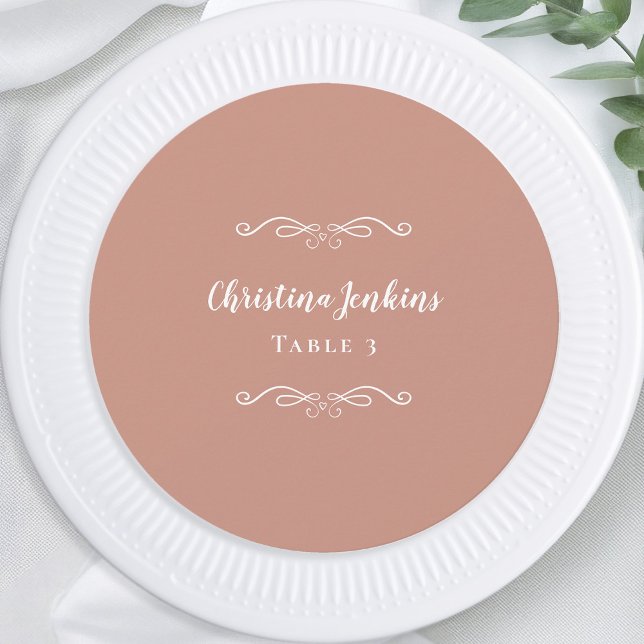 Mariage Elegant Rose Gold Round Carte de Place (Wedding Elegant Pink Blush White Round Custom Guest Dinner Table Place Card)