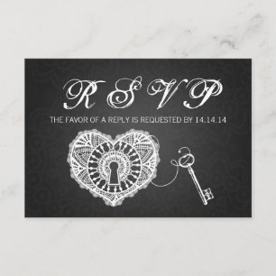 Mariage élégant RSVP Clé de mon coeur Noir