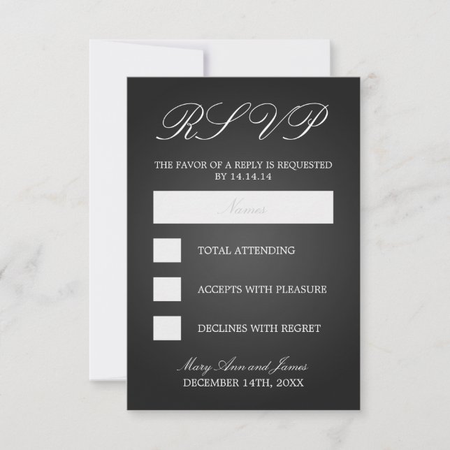 Mariage élégant RSVP Coeurs monogrammes Noir (Devant)