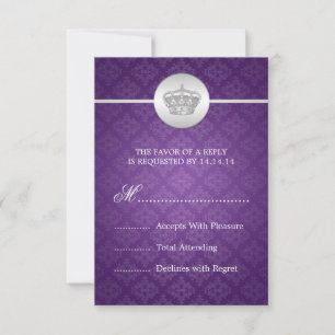 Mariage élégant RSVP Couronne royale pourpre
