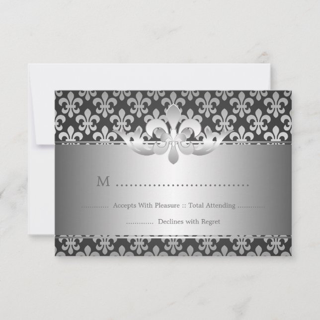 Mariage élégant RSVP Fleur De Lis Noir (Devant)