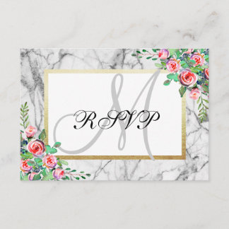 Mariage élégant RSVP floral Monogramme marbre