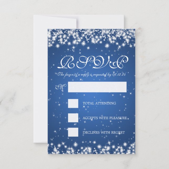 Mariage élégant RSVP Hiver Étincelle Bleu (Devant)