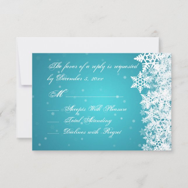 Mariage élégant RSVP hiver Snowflakes Bleu (Devant)
