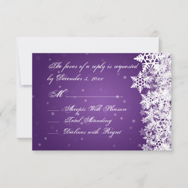 Mariage élégant RSVP hiver Snowflakes violet viole (Devant)