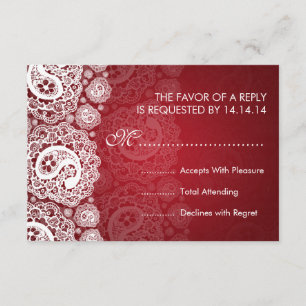 Mariage élégant RSVP Paisley dentelle rouge