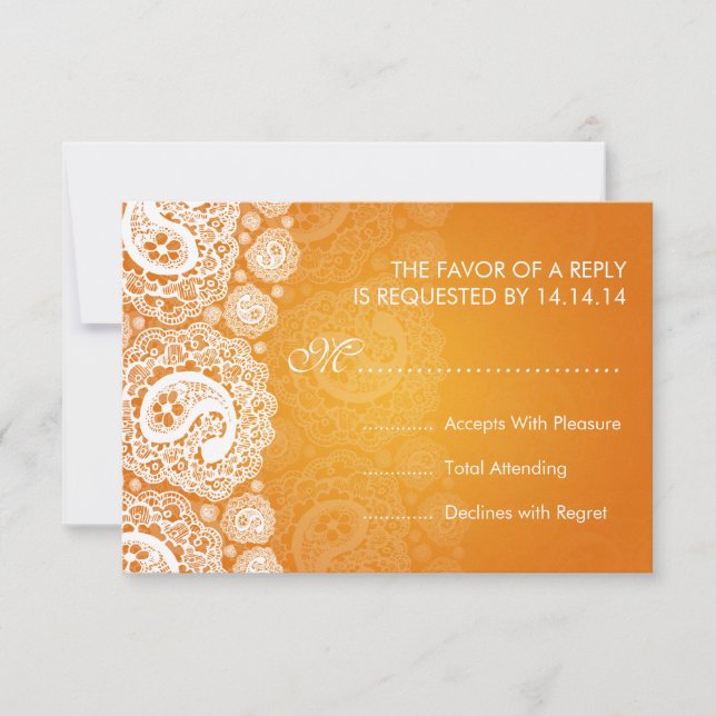 Mariage élégant RSVP Paisley Lace Orange (Devant)