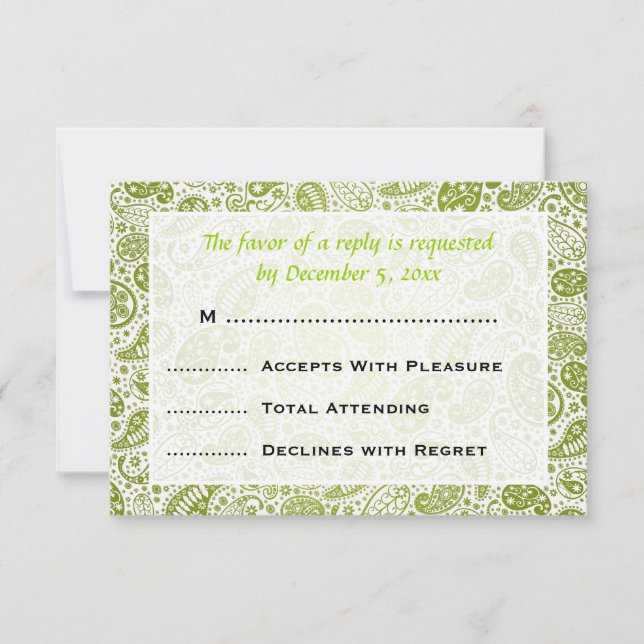 Mariage élégant RSVP Paisley Motif Lime Green (Devant)
