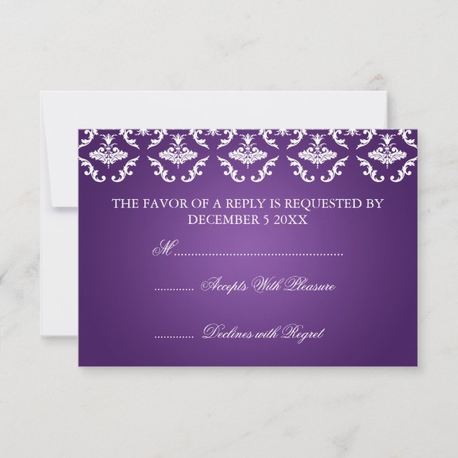 Mariage élégant RSVP Vintage Damas violet (Devant)