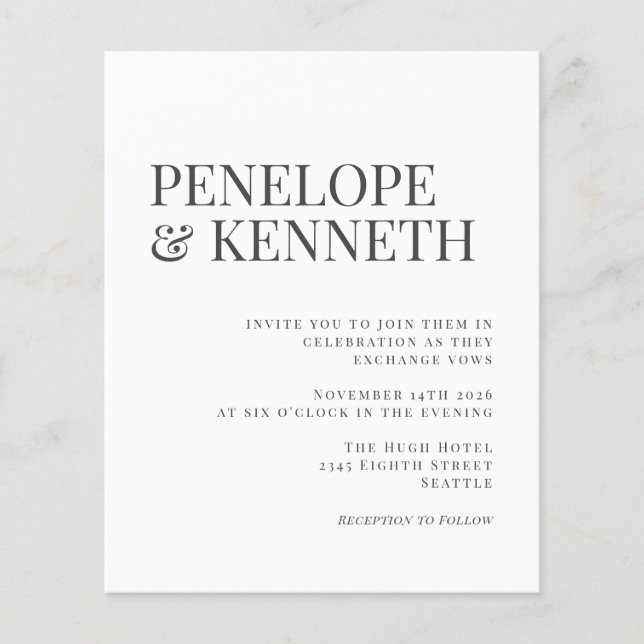 Mariage Élégant Typographie Noir et Blanc à Petit  (Devant)