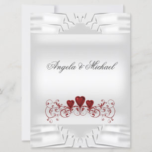 Mariage élégant White Red Hearts Grande Invitation