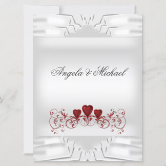 Mariage élégant White Red Hearts Grande Invitation