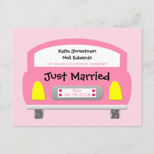 Mariage Elopement Faire-part Postcard Voiture rose