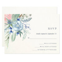 Mariage en Aquarelle Peony Bleu et Rose RSVP