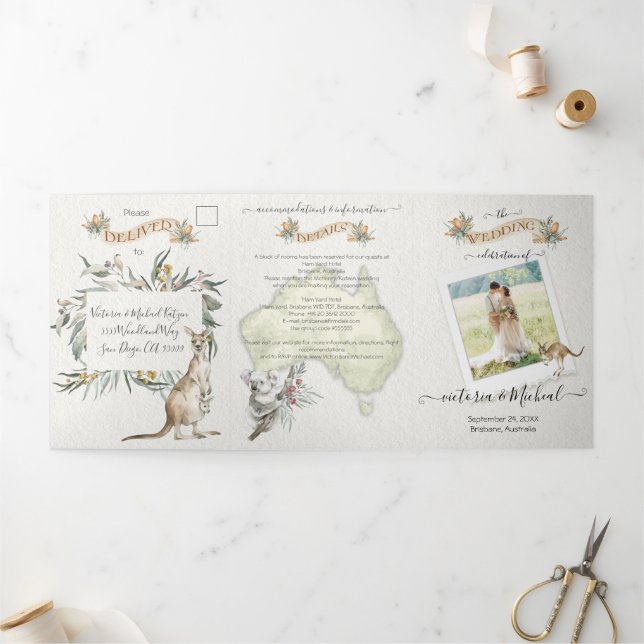 Mariage en Australie triple invitation (Extérieur)