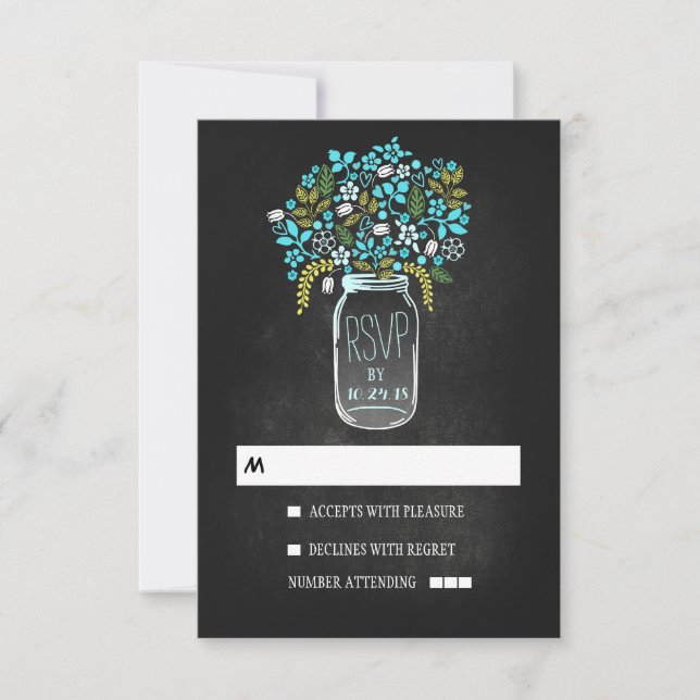Mariage en damier à mâchoire floral RSVP (Devant)