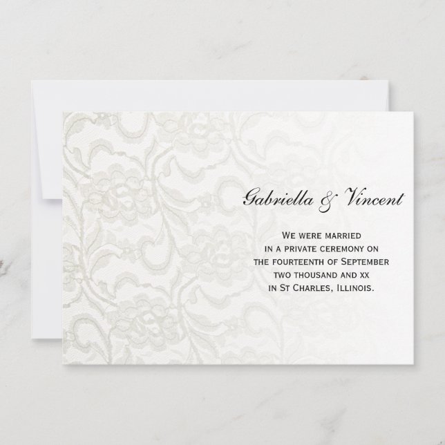 Mariage en dentelle blanche / Faire-part d'élopeme (Devant)