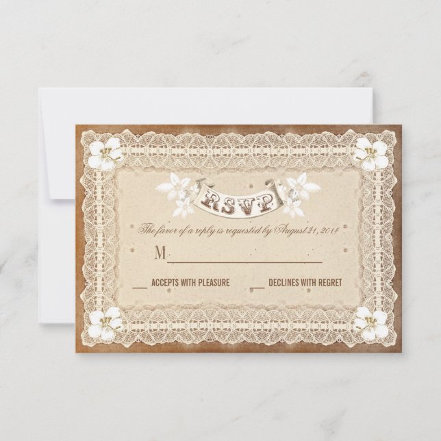 Mariage en dentelle blanche vintage RSVP (Devant)
