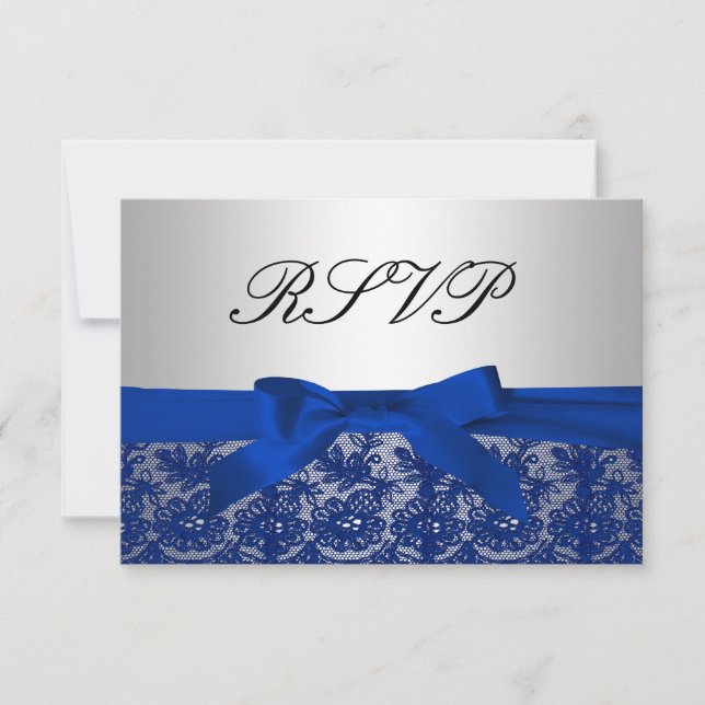 Mariage en dentelle bleu marine et argent RSVP (Devant)