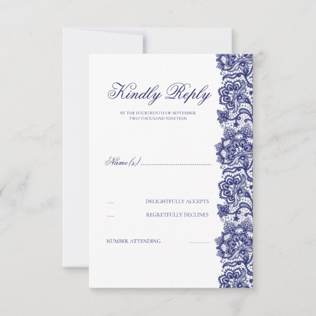 Mariage en dentelle bleu marine RSVP (Devant)