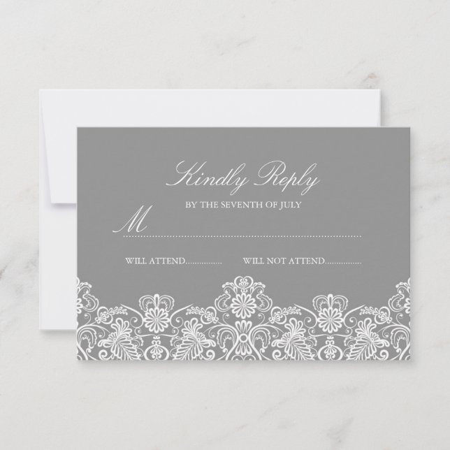 Mariage en dentelle florale grise et blanche RSVP (Devant)